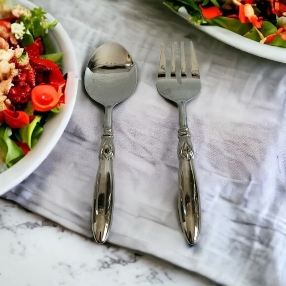Stainless Steel Serving Spoon Fork Set 2 Piece Silver Utensils India Made